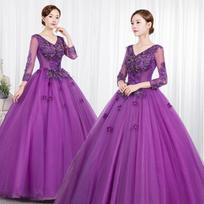 Color yarn 1011 new solo performance suit, chorus art test costume, dreamy Mori tutu skirt, long evening dress XXL violetinė