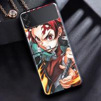 Case For Samsung Galaxy Z Flip 3 4 5G Black Hard PC Phone Housing Z flip4 Luxury Segmented Cover Demon Slayer Anime Samsung Z Flip 4 gray