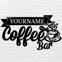 Metal Coffee House Wall Art, Personalized Barista Gift, Outdoor Cafe Decoration, Vintage Tin Sign M juoda