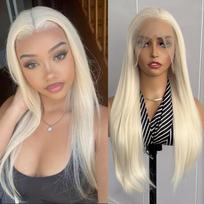 Platininės blondinės nėriniuota priekinė peruka Ilgas šilkinis tiesus sintetinis nėriniuotas plaukų Heat Resistant Natūrali plaukų linija Kasdieniam naudojimui Cosplay perukai (as the picture,18inches&Lace Front) brown