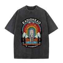 Washed Vintage Rock Band Radiohead in Rainbows Graphic T-shirt Men Women Casual Retro Gothic T Shirts Men's Oversized T-shirts L įvairiaspalvis