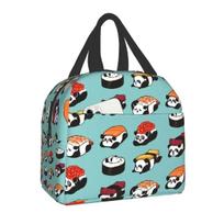 Women's Japanese Anime Sushi Cat Lunch Box & Bento Tote Bag - Cute Anime-Themed Insulated Food Container with Sushi Roll & Cat P 8.66x7.87x5.12inch beige