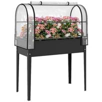 Raised Planter with Flip-Up Greenhouse Cover, Metal Raised Garden Bed on Legs with Drainage Hole, Black 100 x 49 x 136 cm juoda