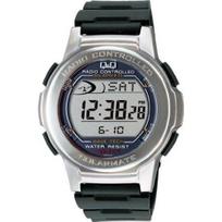 Citizen QQ wristwatch digital radio solar waterproof date urethane belt MHS5-300 mens silver gray