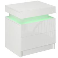 Bedside Table Nightstand RGB LED Light High-Gloss Panel with 2 Drawers for Living Room Bedroom White 45 x 35 x 52 cm
