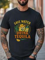 Save Water Drink Tequila Funny T-Shirt Fiesta Drinking Humor Graphic Unisex Tee XL brown