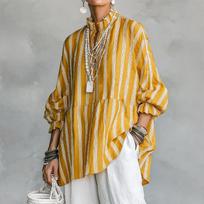 Women's Striped Long Sleeve Casual Button Down Shirt Blouse Top M mėlyna