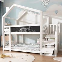 Children's Treehouse Bed 90 x 200 cm, Bunk Bed with Chimney & Storage and Fall Protection, White, incl. Board – 2x Slatted Frame (Without Mattress) 256 x 97 x 223 cm balta