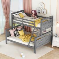 =(WX000403AAE-1)Bunk bed with ladder and safety rail, convertible into 2 separate beds, wood bed, 90(140)x200cm, grey(ETA 7.13) 205 x 145.5 x 162 cm pilka