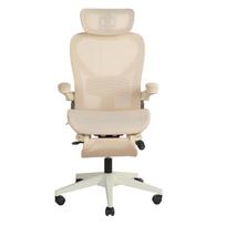 Foldable ergonomic office chair, small space chair with lumbar support, mesh sliding cushion, foldable armrests, 3D headrests with work pedals,cream 62 x 48.5 x 129 cm kreminė