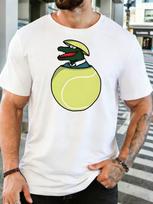 Mens Blue Crew Neck Tee Gentleman Crocodile Tennis Ball Cartoon Print Loose Summer Street Casua XXXL yellow