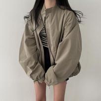 Stand Collar Windbreaker Long Sleeve Thin Jacket Women Spring Autumn Loose Baseball Style Casual Cardigan Coat Top One Size armijos žalia spalva