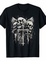 Skull Cross Y2K Goth Alt Grunge Gothic Emo Aesthetic T-Shirt Retro streetwear high-quality crew-neck short-sleeved men's T-shirt 4XL gray