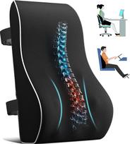 Memory Foam Lumbar Pillow for Lower Back Pain - Adjustable Support, Breathable Mesh, Universal Straps for Office Chair & Car. black