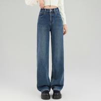 Women's Winter 2026 High-Waisted Fleece-Lined Wide-Leg Jeans L tamsiai mėlyna spalva
