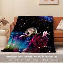 1pc Taylor Swift Digital Print Flannel Blanket - Contemporary Style, Suitable for All Seasons, Perfect for Home, Travel, or Camping - Machin 180x230cm black