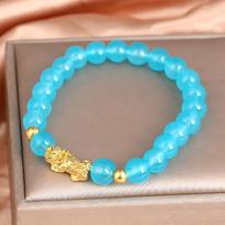 Colorful Pixiu Couple Bracelet: Natural Crystal & Gold Beads - New Chinese Style Gift melsvai žalia