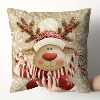 Festive Christmas Themed Pillowcases: Gingerbread, Snowman, Reindeer Santa Designs! New Year Home Decoration 1Pc Peach skin 18*18(CM)-1Pcs beige