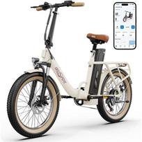 ONESPORT OT16 - Folding Electric Bike - 20  Wheels - 250W Motor - 48V 17Ah Battery - Shock Absorber - Disc Brakes - Off-White