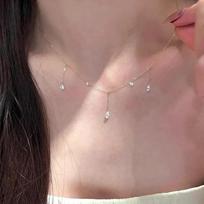 Korean Zircon Water Drop Tassel Necklace - Cool, Delicate, and Unique Collarbone Chain beige