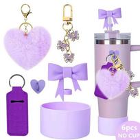 Bows Accessories For Stanley Cup 40&30Oz Tumbler With Handle,Including Bow Straw Topper,Chapstick Holder, Boot, Keychain Charms violetinė