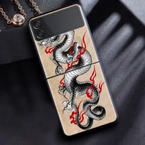 Case For Samsung Galaxy Z Flip 3 4 5G Black Hard PC Phone Housing Z flip4 Luxury Segmented Cover Tiger Crane ART Samsung Z Flip 4 white