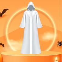 Halloween Cape with Hood Robe Witch for Carnival Party Favors Men white