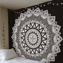 150x150cm Mandala Print Tapestry Wall Hanging Carpet Throw Yoga Beach Mat Blanket Large Sleeping Pad Wall Art Tapestry Decor See below for size descriptions black
