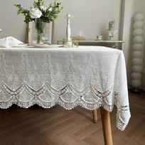 Classic Cotton Lace Tablecloth Dust-Proof Table Cover for Buffet Table Holiday Dinner Party Banquet Wedding Decorations 130x200cm gray