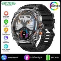 SACOSDING 800mAh Battery Bluetooth Call Smart Watch Men 1.75'' Military Outdoor Sport Watch with Flashlight Waterproof Smartwatch New gray