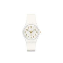 Swatch Originals Series Kvarcinis Mechanizmas Paprastas Mielas Laikrodis 34mm Baltas Ciferblatas Plastikinis Korpusas Silikoninis Dirželis Moteriški Laikrodžiai Auksinis GW164 White white
