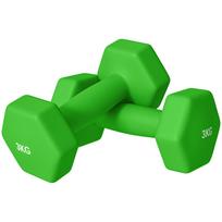 Set of 2 Dumbbells 3 kg Hexagonal and Non-Slip for Home and Gym, in Metal and Plastic, 18x8x8 cm, Green 18 x 8 x 8 cm