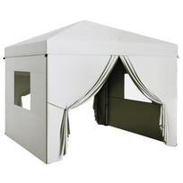 Folding Pop-Up Tent 3x3 m with 4 Side Curtains 2 Mesh Windows Adjustable Height Waterproof and Anti-UV White 300 x 300 x 280 cm