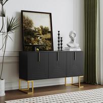 Moderni 3 durelių komoda su reguliuojamomis lentynomis, U formos durelėmis ir metalinėmis rankenomis bei pagrindu valgomajam ir virtuvei (Juoda) 138 x 40 x 80.5 cm juoda