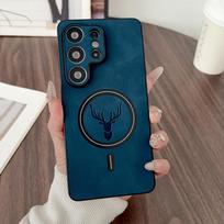 Vintage Deer Pictural Leather Case For Samsung Galaxy S26 S25 S24 S23 S22 S21 Ultra Plus FE For Magsafe Wireless Charge Cover For Samsung S26 Plus oranžinė