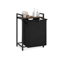VASAGLE Laundry Basket, Laundry Hamper, Pull-Out and Removable Laundry Bag, Shelf, Metal Frame, 65L, 50 x 33 x 72 cm, Rustic Brown and Black juoda