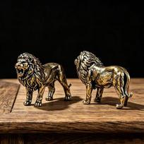 Brass Lion Figurine Vintage Antique Finish Exquisite Hand Carved Art Craft for Living Room Shelf Home Office Decor Gift A brown