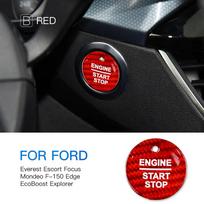 for Ford Everest Mondeo Ecoboost Escort F150 Real Hard Carbon Fiber Explorer Focus Edge Car Ignition Start Button Cover Sticker Red Carbon Fiber black