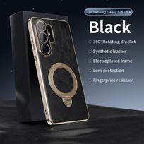Premium Oil Wax Texture Leather Case for Samsung Galaxy S26 Ultra/S25 Ultra/S24 Ultra Lens Protection Rotatable Stand Cover brown