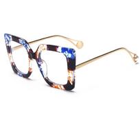 Latest Fashion Eyewear Frame Quadrate Anti-blue Light Women's Large Quadrate Flat Mirror Trend Eyewear Frame 1916 blue