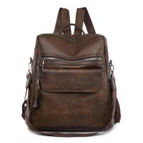 Moteriška kuprinė Minkšta odinė retro dizaino didelės talpos mokyklinė krepšys Lauko kelionės kuprinė per petį 34cm*16cm*35cm ruda