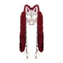 Animal Mask Skull Mask with Faux Furs Furry Vikinges Foxes Mask Headpiece Werewolfs Halloween Cosplay Costume Women Men balta