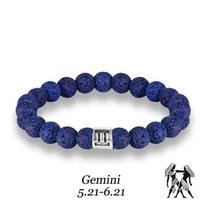 Men Women 12 Zodiac 8mm Natural Blue Lava Stone Beaded Elastic Bracelet Handmade Vintage Jewelry blue