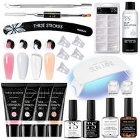 THR3E STROKES TOXIC FREE Poly Nail Gel Extension Kit for Builder Gel, UV Nail Art Kit, Nail Extension Set, Glue-Free Manicure and Pedicure Set (20 It gray