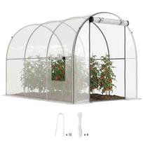 Polytunnel Greenhouse Walk-in Grow House with Plasric Cover, Door, Mesh Window and Steel Frame, 3 x 2 x 2m, Clear 300 x 200 x 200 cm