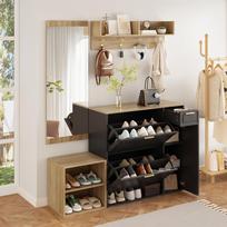 4-Piece Coat Rack Set – with Shoe Cabinet, Bench, Wall Coat Rack & Mirror, Complete Hallway Furniture Set, Dimensions: W139.5 x D35 x H166 cm 130 x 30 x 174 cm