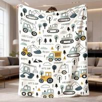 2026 New Arrival Flannel Blanket Engineering Vehicle Pattern Theme Flannel Blanket Soft And Light Beige Friendly, Warm And Comes with a Friend, Suitab 75X95CM gray