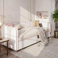 Daybed 90x200 cm with Hydraulic Storage, Upholstered Bed, Day Bed, Sofa Bed with USB & Backrest, Bouclé, Beige 216 x 102.5 x 74.5 cm smėlis