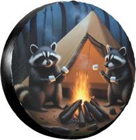 Raccoons Camping Spare Tire Cover for Rv SUV Trailer Truck Camper,Funny Tire Cover Wheel Protectors for Camping Outdoor Travel 14inch gray