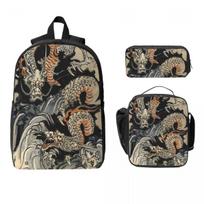 Utagawa Kuniyoshi - Dragons Backpack Student BookBag School Bag Laptop Shoulder Bags 3ps Insulated Lunch Bag Pencil Case One Size gray